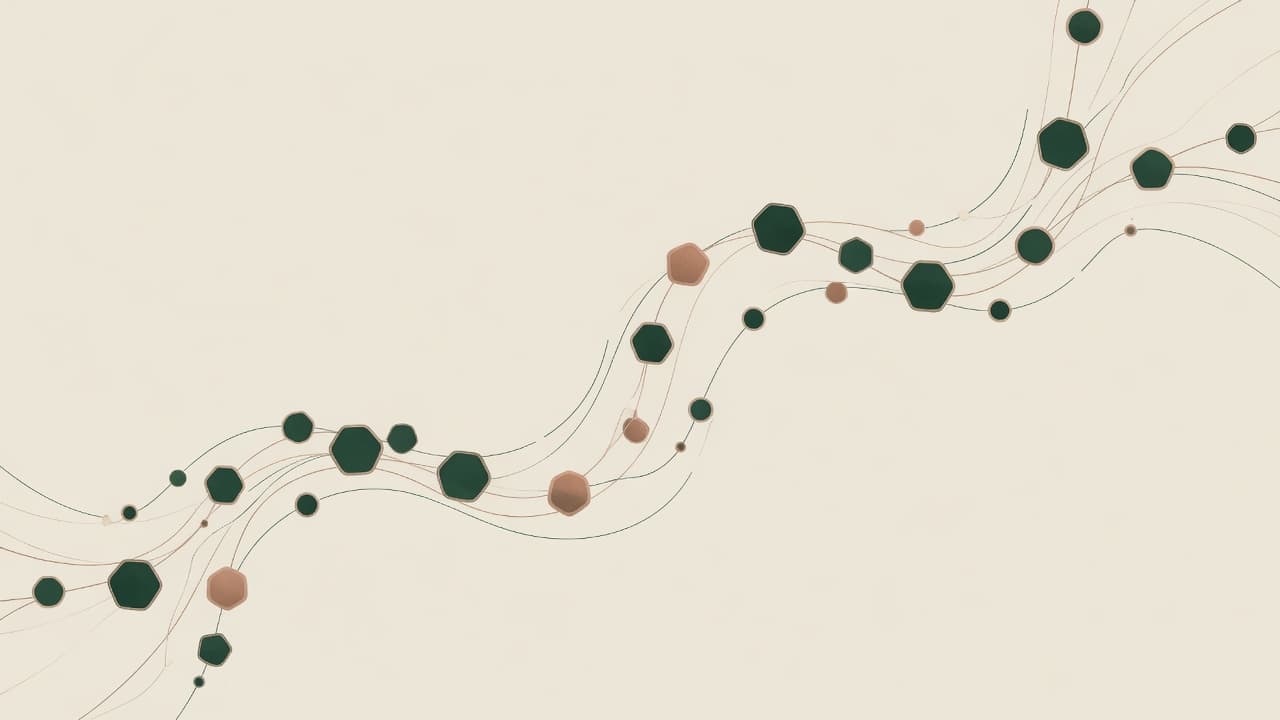 Abstract automation flow nodes in green and copper