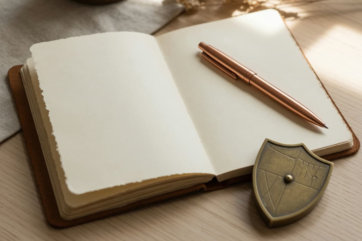 Open notebook and copper pen inviting a conversation